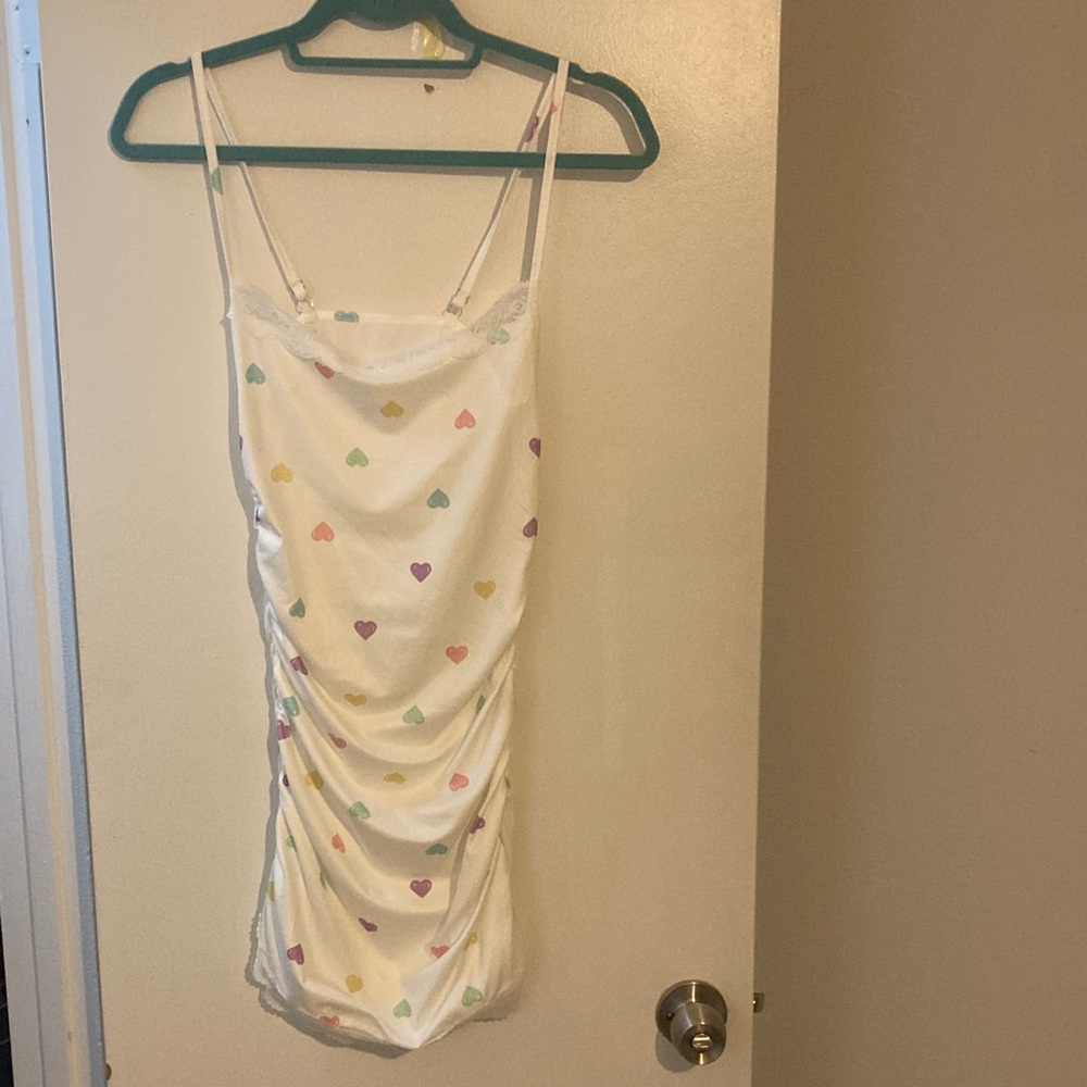 White Dress with Colorful Heart Pattern